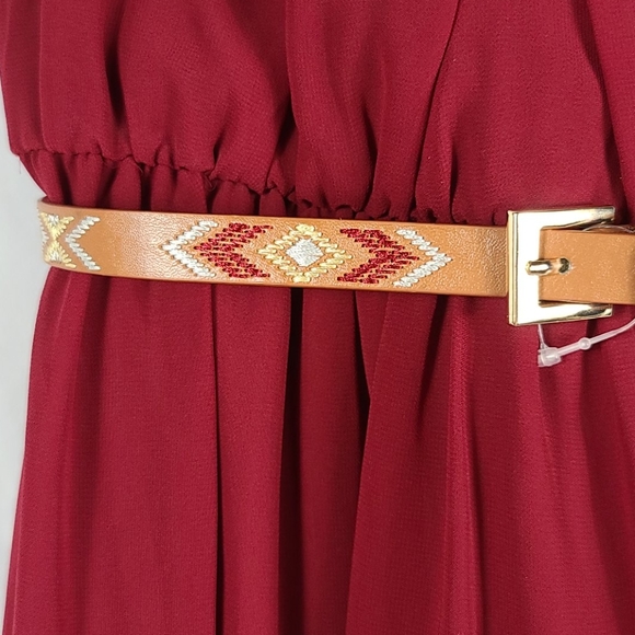 Maroon Belted High-low Sleeveless Sheath Dress - Picture 2 of 11